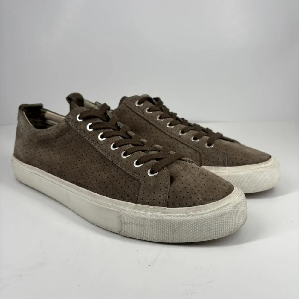 Pointer A.F.D. Men's US 11 Brown Perforated Suede Low-Top Court Lace-Up Sneakers